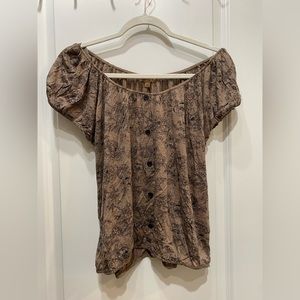soft brown off the shoulder blouse